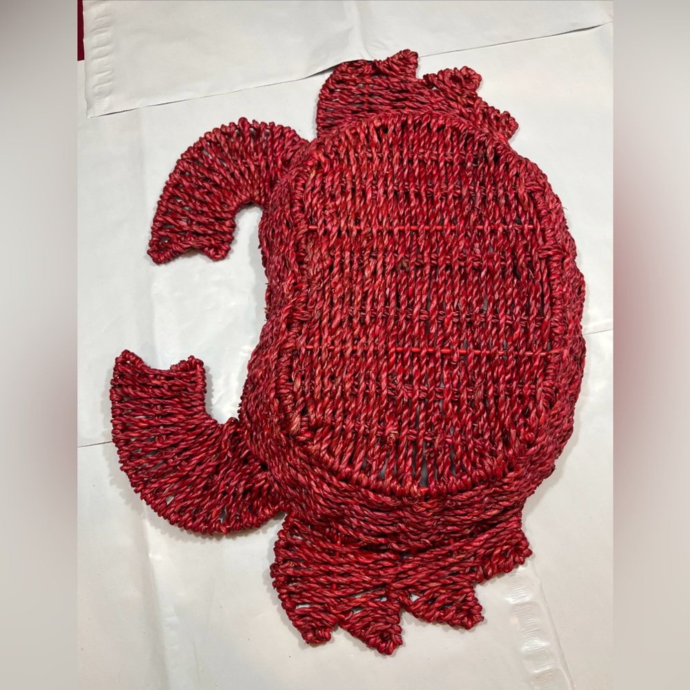 Crab RED Wicker SERVING BASKET Weaved Straw TRAY, 40 crab Napkins Ocean SET NEW - Picture 14 of 16